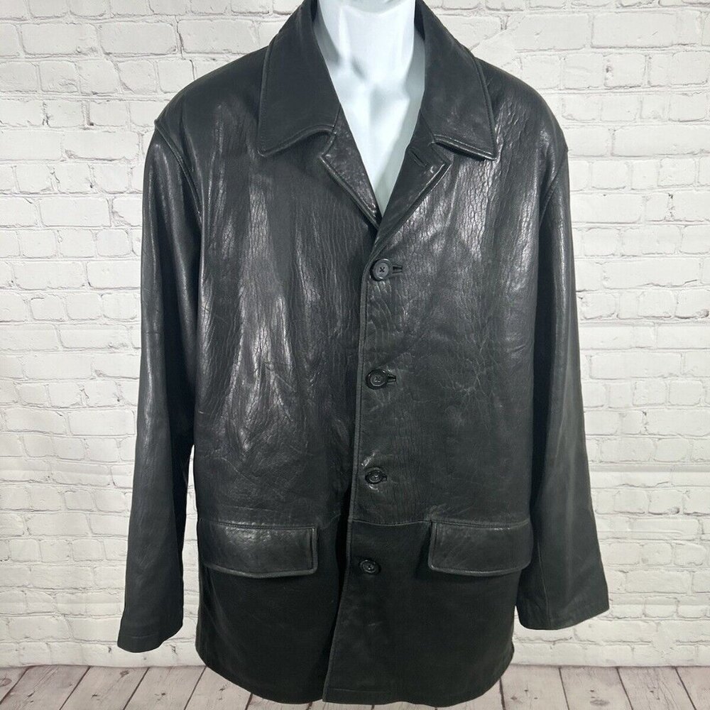 Roundtree & Yorke Black Lambskin Leather Long Sleeve Button Up Men’s Jacket L